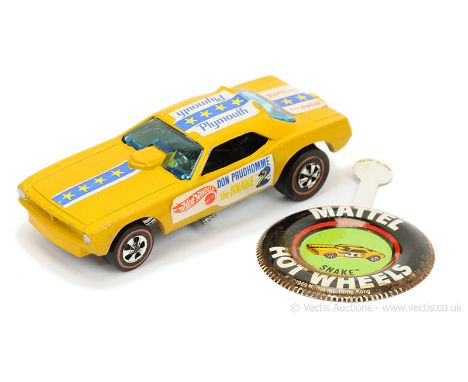 Hot Wheels (Mattel) Redline 6409 Snake finished in yellow with labels applied (Hong Kong base) - Good Plus to Excellent - sti