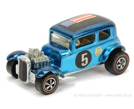 Hot Wheels (Mattel) Redline 6280 Classic 32 Ford Vicky - metallic blue, with labels applied including race number 5 on doors 