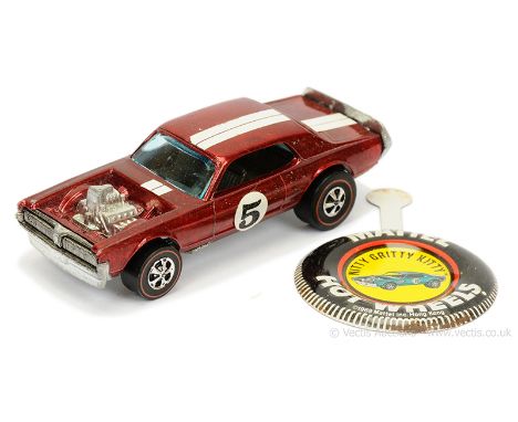 Hot Wheels (Mattel) Redline 6405 Nitty Gritty Kitty - metallic red, white stripes, race number 5 on doors - Good (does have s