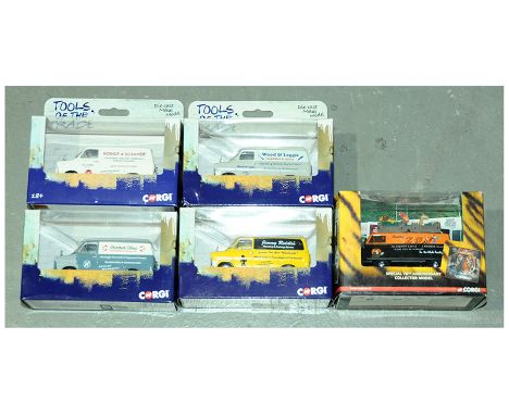Corgi Vans - a group to include VA10602 Morris "Dudley Zoo"; 4 x "Tools of The Trade" Ford Transit Vans (1) "Wood &amp; Legge
