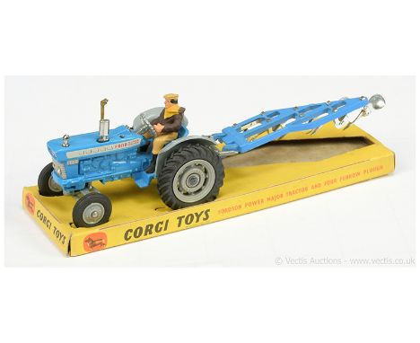 Corgi Gift Set containing Fordson Power Major Tractor finished in blue, grey hubs and mudguards, chrome trim, figure driver c