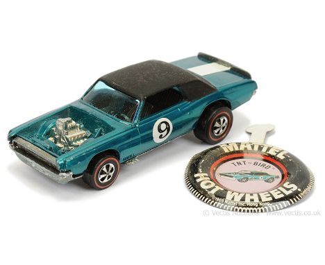 Hot Wheels (Mattel) Redline 6407 TNT - Bird - metallic green, black hood, white stripe, race number 9 - Good to Good Plus (do