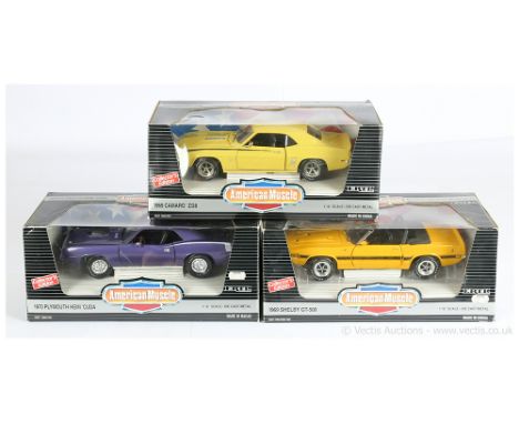 ERTL 1/18th scale American Muscle group (1) 07267 1970 Plymouth Hemi Cuda - metallic purple, (2) 07351 1969 Shelby GT-500 - y