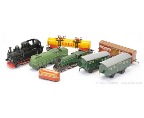 European tinplate Model Trains - to include Arnold 670 Streamlined A4 clockwork Locomotive in working order, a German Streaml