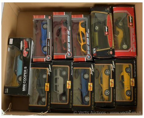 Mixed group of 1/24th scale and similar models including Maisto Chevrolet Corvette Z06 - yellow, Hummer H2SUV - metallic silv