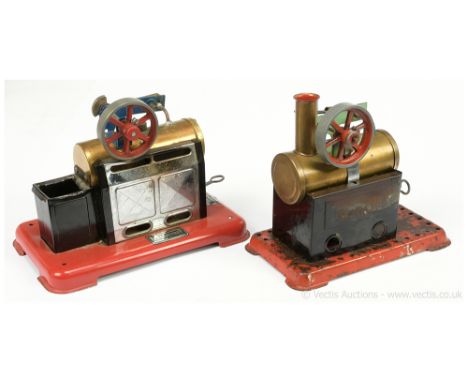 Mamod (UK) a pair of Stationary Steam Engines; (1) Early version with a light green fitting, 18cm/7" long, has had significan