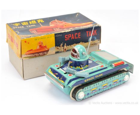 Chinese ME091 1960's tinplate "Space Tank" - scarce example in light blue, with dark blue trim and detailed tinprinting - unt