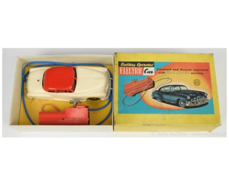 Marx Toys (UK) "Battery Operated Electric Car" - scarce large scale model car circa 1960, cream plastic body with red roof, r