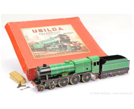 Burnett (Chad Valley UK) tinplate clockwork "Flying Scotsman" O Gauge Locomotive and Tender, built from a nut and bolt kit fr