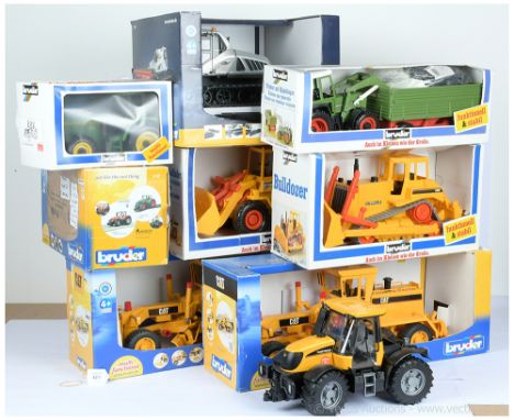 Bruder a group of 1/16th scale and similar plastic Construction Toys including 2 x Caterpillar Graders, Caterpillar Bulldozer