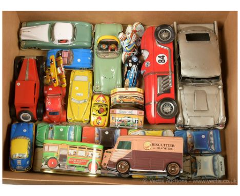 Japanese and other unboxed tinplate Cars of various sizes - to include Desoto and Police American Car versions, larger Citroe