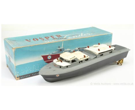 Victory Industries Vosper RAF Tender - battery operated plastic model boat which is black, grey, white, lacks some of the dec