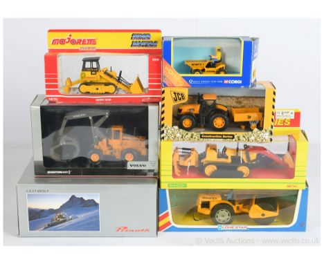 A mixed group of Construction models (1) Lone Star 1502 Highway Constructors Wimpey Road Roller, (2) Motorart Volvo with Log 