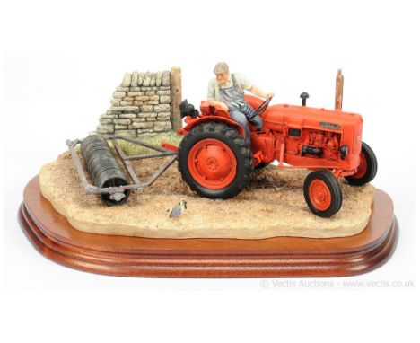 Border Fine Arts Gray's Country Classics B0094 "Turning with Care" - Nuffield Tractor sculpt mounted on wooden plinth, signed