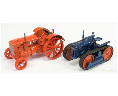 Marbil Models a pair of large scale diecast Tractors (1) Fordson Tractor with tracks - dark blue, orange rollers and black ru