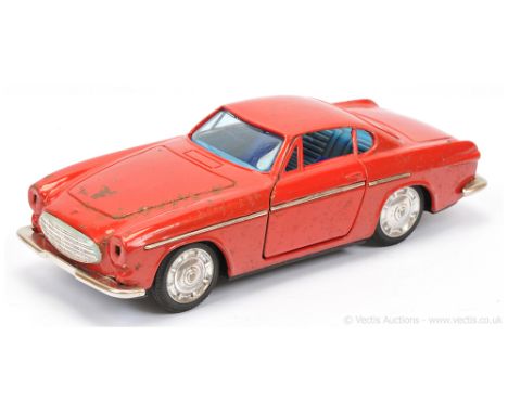 Ichiko (Japan) tinplate Volvo 1800S model car - scarce example finished in orangey red, lacks the plastic light lenses front 