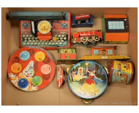 Mettoy, Chad Valley, Wells Brimtoy and other British made tinplate toys - to include a Mettoy "Mettype" Children's Typewriter