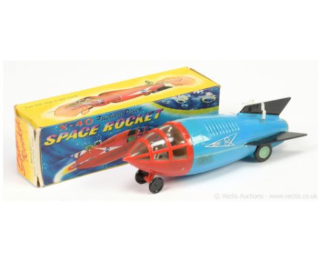 Hong Kong plastic 232 "Space Rocket" - friction drive model, when propelled forward both antennae revolve, finished in blue w