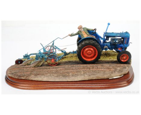 Border Fine Arts Classics B0517 "At the Vintage" - Vintage Fordson Tractor with Plough sculpt mounted on wooden plinth, signe