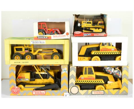 Tonka large scale steel/plastic Tractors - items in reproduction boxes include 1681 17"/43cm Road Grader - yellow with some r