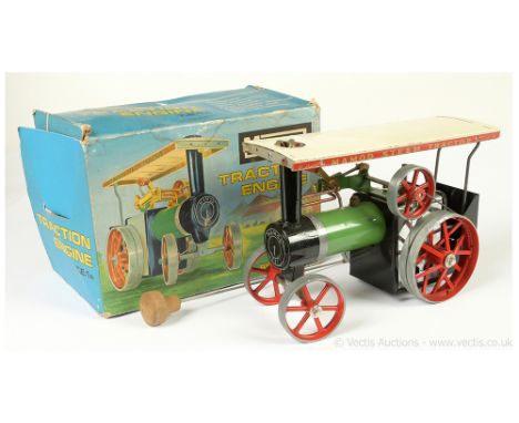 Mamod (UK) TE1A "Reversing Traction Engine" - light green boiler with red spoked wheels, meths burner, comes with the steerin