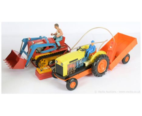 A pair of European tinplate and plastic Farm Tractors (1) Samovilla tinplate battery-operated remote-controlled model of a HP