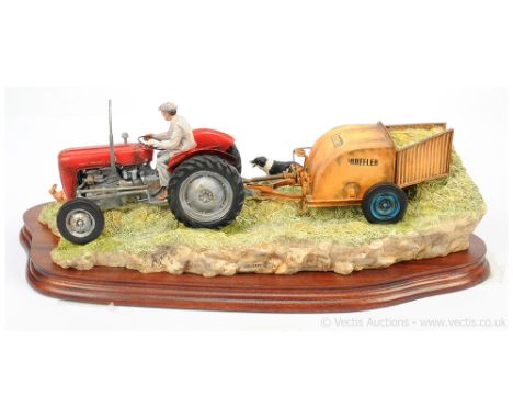 Border Fine Arts "Hay Turning" - Vintage Tractor Scene on wooden plinth (sculpt is loose on plinth), signed on base by sculpt