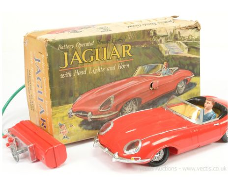 Marx Toys (Hong Kong) Large Remote Control Jaguar E-Type Open Top - impressive battery operated plastic model which is red, w