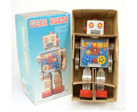 RM Toys (Japan) "Gear Robot" - of recent limited edition production, finished in silver metal body, slight surface corrosion 