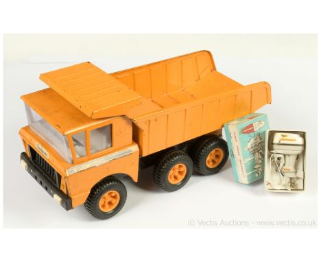Tonka style Tipper Truck and Outboard Motor accessory - to include a Sanson Heavy Pressed Steel 6-wheel Dumper Truck, similar