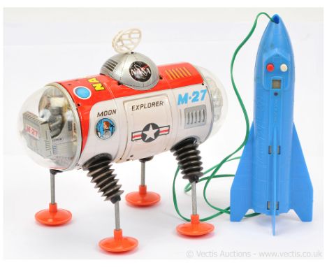 Yonezawa "Moon Explorer M-27" Space Vehicle - scarce battery-operated model with detailed tinprinting, clear plastic domes fr