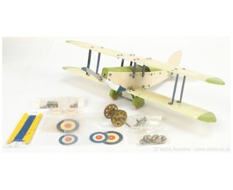 Meccano Constructor model Aircraft - assembled from pre-war Meccano components, this model Bi-Plane of nut and bolt construct