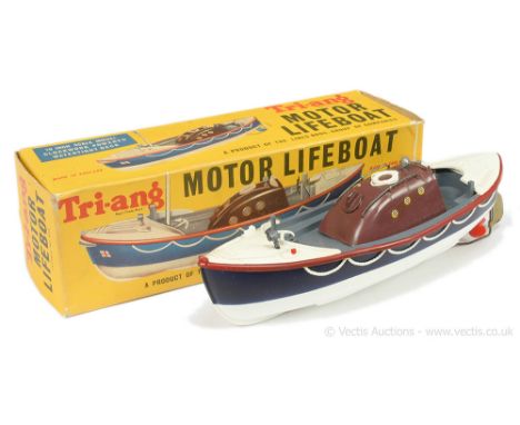 Triang "Motor Lifeboat" - clockwork plastic model in dark blue/white with brown superstructure, lacks mast and is untested ot
