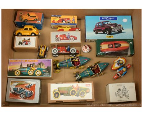 Paya, Dimestone, Heller and other mostly tinplate Car models - to include 2 x Paya Bugatti style clockwork Racing Cars, a sma