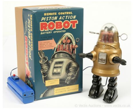 Nomura (TN Toys of Japan) "Remote Control Piston Action Robot" - scarce 1960's tinplate robot figure in the rarer colour of g