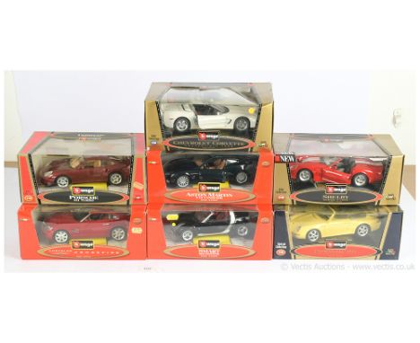 Bburago 1/18th scale group to include Porsche 911 Turbo - metallic red, Aston Martin V12 Vanquish - metallic dark green, Smar