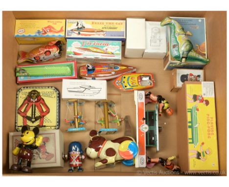 Mickey Mouse and other tinplate Novelty Toys and Figures - to include Chinese made "Playing Ping Pong" clockwork Tyrannosauru