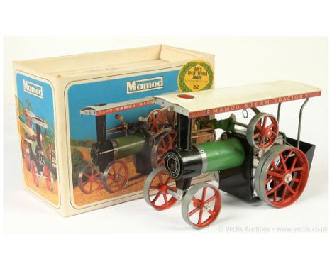 Mamod (UK) TE1a Steam Traction Engine - 1970's example with light green boiler, red spoked wheels, still retains its (rusty) 
