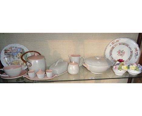 1950s Twintone Poole pottery tableware, including biscuit barrel