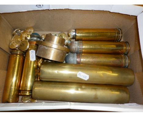 Trench Art: 8 various shell calibre shell cases and some military buttons