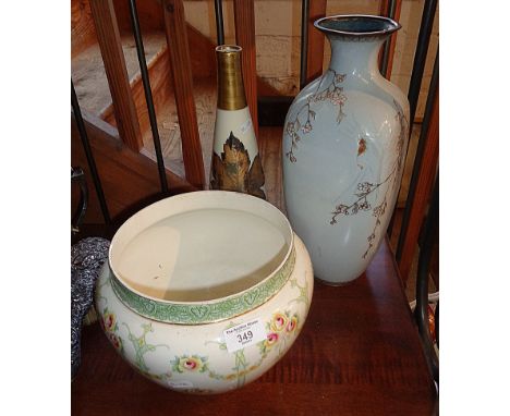 Art Nouveau patterned jardiniere by Keeling &amp; Co and a Moorland Pottery vase decorated with a gold leaf - a Plant &amp; T