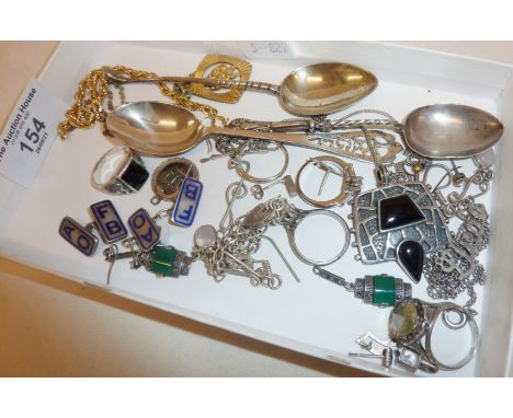 Sterling silver spoons, Masonic enamel cufflinks, 925 silver jewellery, ring, pendant, etc.