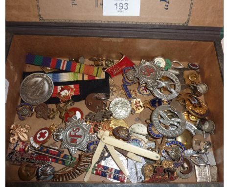 Collection of enamel and other badges, medal ribbons, medallions etc