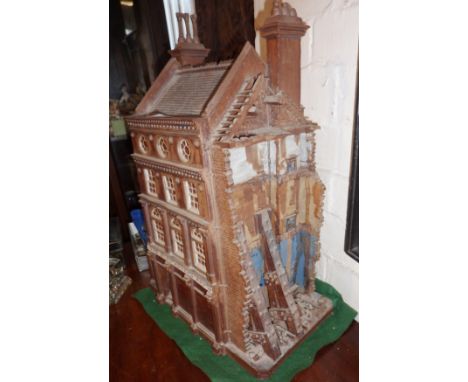 Studio Pottery: architectural stoneware sculpture of a partially demolished Victorian pub, by Ned Haywood of Chepstow, 19" ta