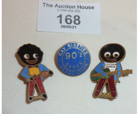 Two Robertsons jam enamel golly badges - one advertising Golden Shred, and another badge