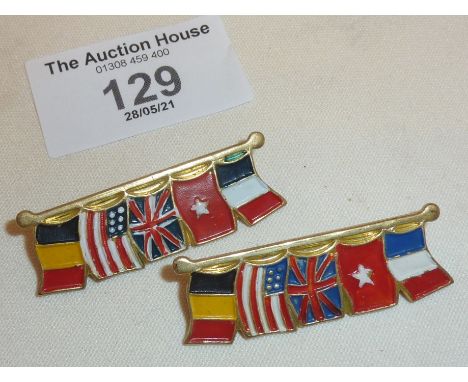 WW2 enamel Allied Nations flag brooches or badges