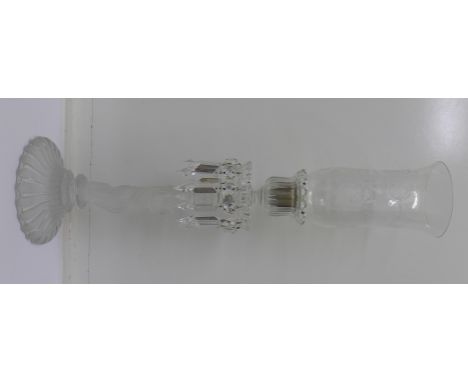 A Baccarat glass figural cherub lamp centrepiece with drops, 57cm, a/f small chip on rim