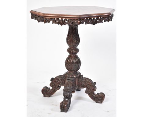 A 19th century Victorian heavily carved mahogany occasional table / lamp table. The table having an octagonal top with open c