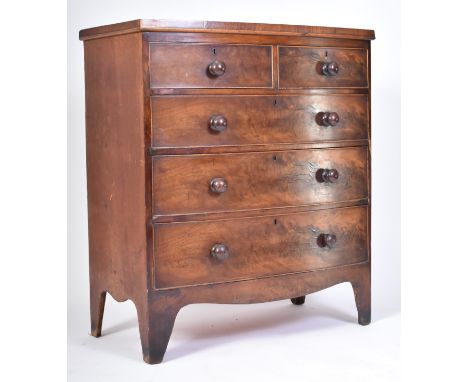 A 19th century George III mahogany bow front bachelors chest of drawers. Raised on bracket feet with short and deep drawer co