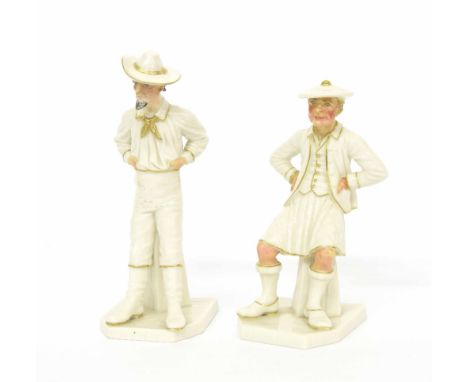 Two Royal Worcester porcelain figures modelled by James Hadley comprising The Yankee in white glaze with gilded highlights, n